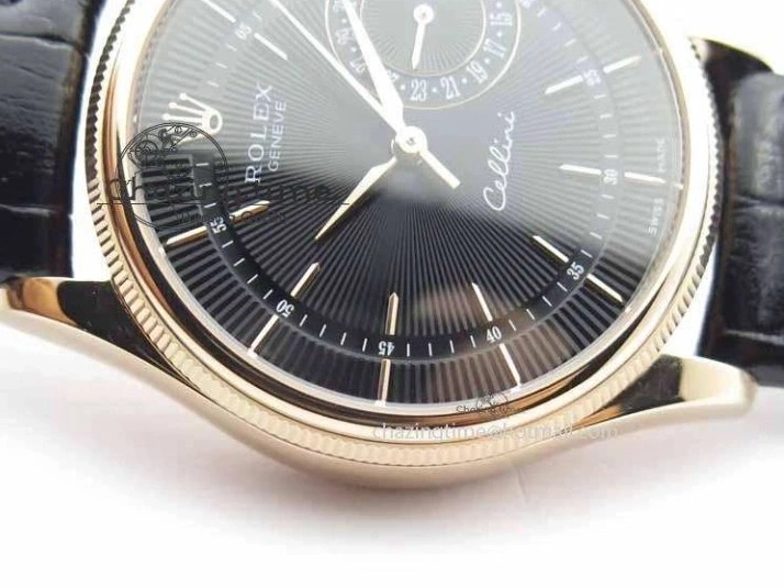 Black RG A3165 Dial Leather Date On Stick Best Edition Strap VF Cellini Markers Black 0708